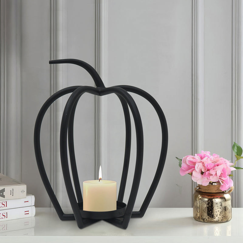 Pumpkin Shaped Metal Candle Holder - Black