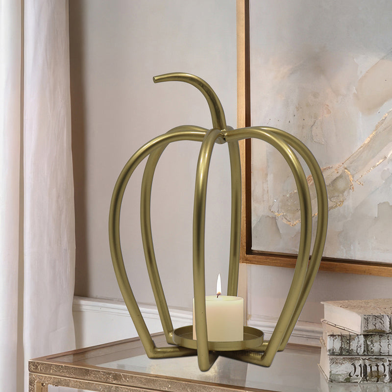 Pumpkin Shaped Metal Candle Holder - Gold