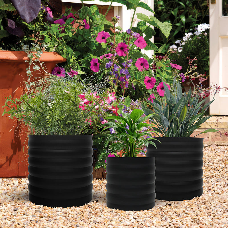 Suva Ribbed Metal Planter, Set of 3 - Black
