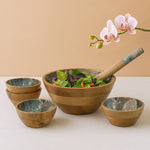 Multi-Set Wooden Serving Bowls | Natural Wood Exterior with Enamel Interior | Rustic & Modern Dinnerware