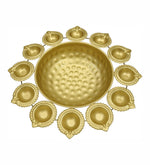 Metal Urli With 12 Attached Diya - Gold