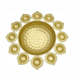 Metal Urli With 12 Attached Diya - Gold