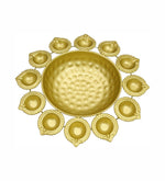 Metal Urli With 12 Attached Diya - Gold