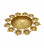 Metal Urli With 12 Attached Diya - Gold