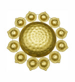 Metal Urli With 12 Attached Diya - Gold