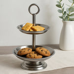 Elegant  2-Tier Nickle Finish Steel Cupcake Stand | Metal Dessert Serving Tray | Classic Cookie Stand 2-Tier Dessert Display for Weddings & Birthdays