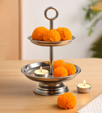 Elegant  2-Tier Nickle Finish Steel Cupcake Stand | Metal Dessert Serving Tray | Classic Cookie Stand 2-Tier Dessert Display for Weddings & Birthdays