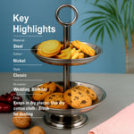 Elegant  2-Tier Nickle Finish Steel Cupcake Stand | Metal Dessert Serving Tray | Classic Cookie Stand 2-Tier Dessert Display for Weddings & Birthdays