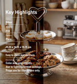 2 Tier Serveware With Heart Shape Handle - Silver