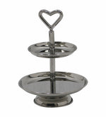 2 Tier Serveware With Heart Shape Handle - Silver