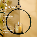 Modern Hanging Tea Light Holder | Black Powder Coat Iron Candle Sconce with Glass Hurricane | Elegant Wall Decor for Home & Weddings