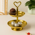 Elegant  2-Tier Gold Finish Steel Cupcake Stand | Metal Dessert Serving Tray | Classic Cookie Stand 2-Tier Dessert Display for Weddings & Birthdays