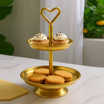 Elegant  2-Tier Gold Finish Steel Cupcake Stand | Metal Dessert Serving Tray | Classic Cookie Stand 2-Tier Dessert Display for Weddings & Birthdays
