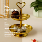 Elegant  2-Tier Gold Finish Steel Cupcake Stand | Metal Dessert Serving Tray | Classic Cookie Stand 2-Tier Dessert Display for Weddings & Birthdays