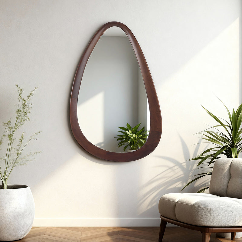 Decorative Hanging Mirror With Wooden Frame For Bathroom Wall Décor And Living Room