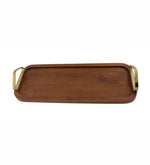Wooden Serving Tray With Metal Handle - Walnut