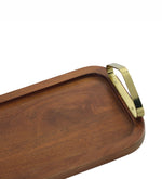 Wooden Serving Tray With Metal Handle - Walnut