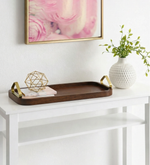 Wooden Serving Tray With Metal Handle - Walnut