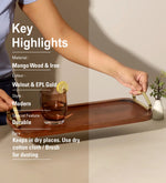 Wooden Serving Tray With Metal Handle - Walnut
