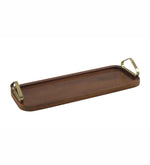 Wooden Serving Tray With Metal Handle - Walnut