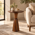 Noiré Sculpt Pedestal Side Table - Brown